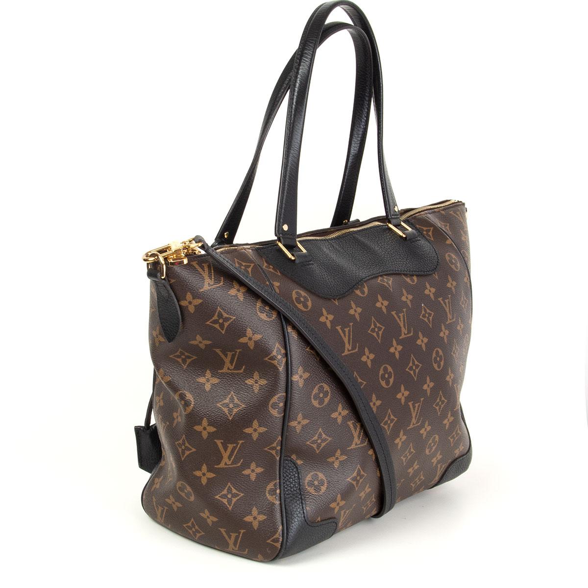 Louis Vuitton 'Estrela MM' shoulder bag in brown and ebene monogram canvas with black grained calfskin edges, trimmings and handles. Comes with a adjustable and detachable shoulder-strap, lock and clochette. Opens with a zipper on top and is lined