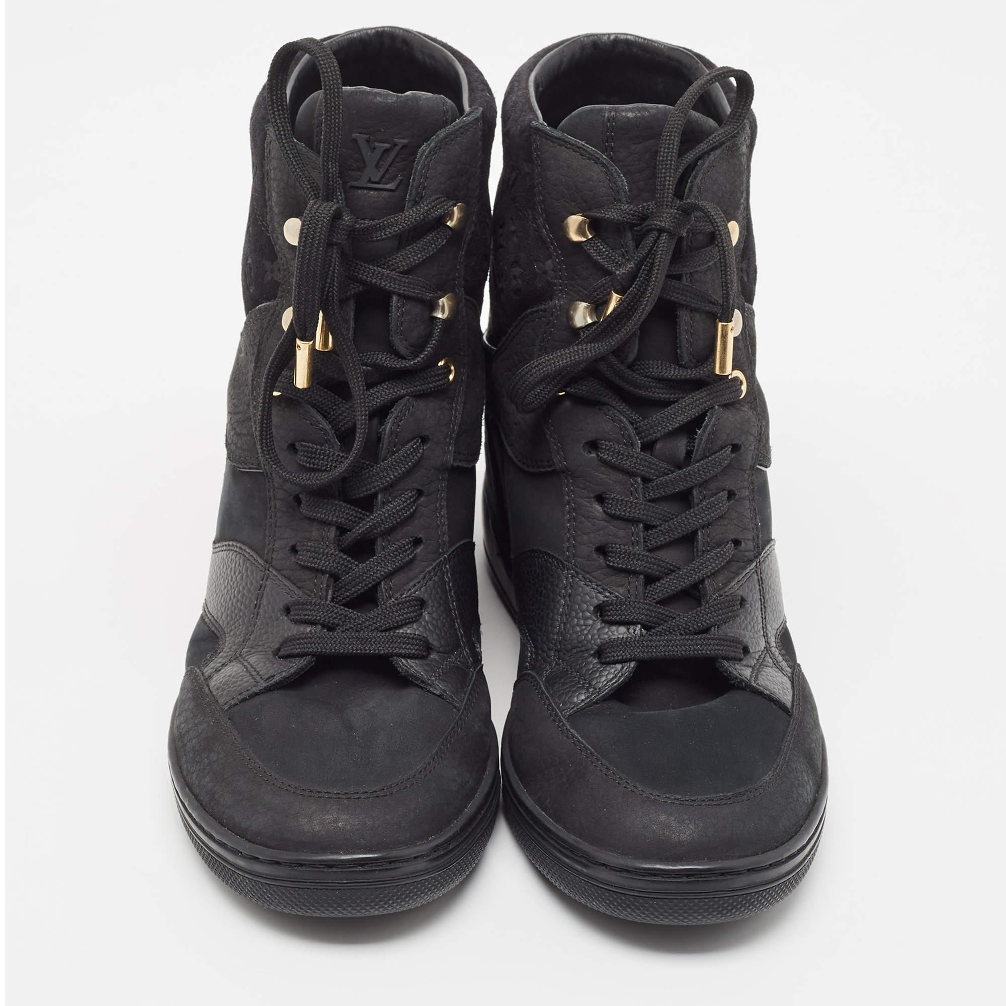 Women's Louis Vuitton Black Nubuck Leather and Monogram Suede Cliff High Top Sneakers Si