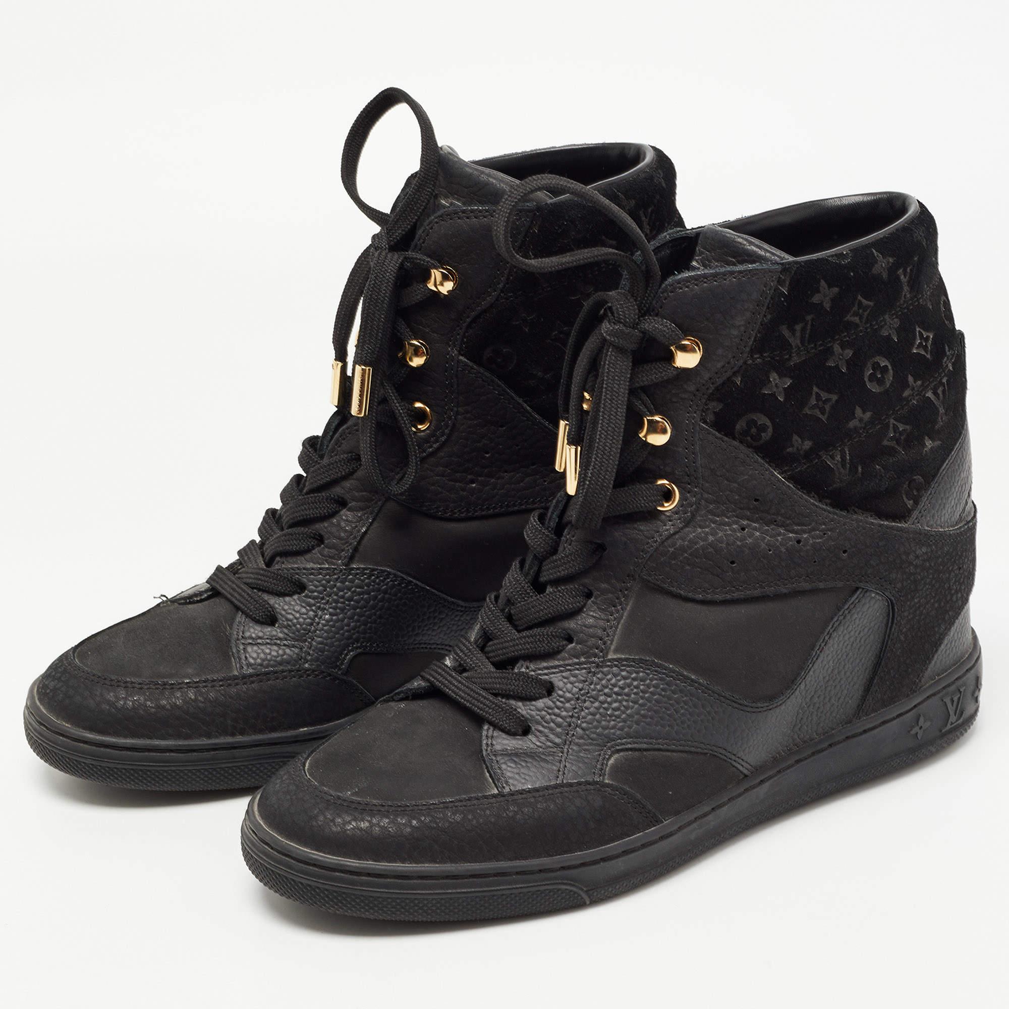 Louis Vuitton Black Nubuck Leather and Suede Cliff Sneakers Size 37 3