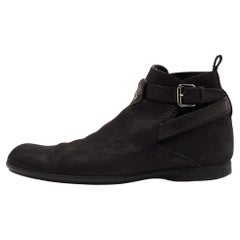Louis Vuitton Black Nubuck Leather Ankle Boots Size 42
