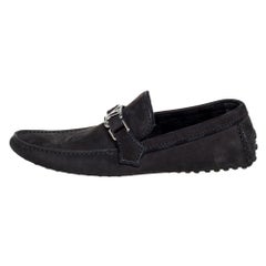 Louis Vuitton Black Nubuck Leather Hockenheim Slip On Loafers Size 41.5