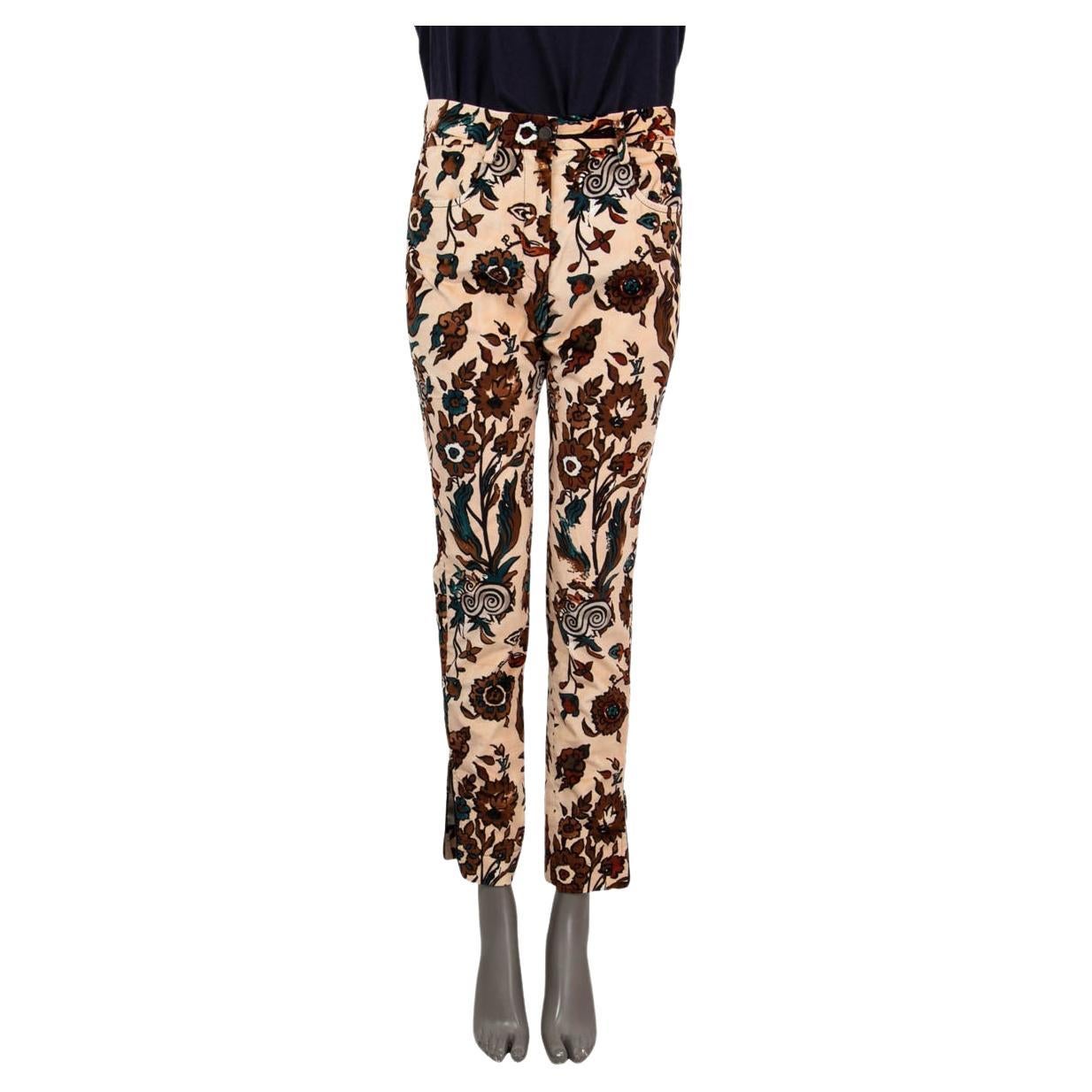 LOUIS VUITTON black nude and brown 2014 FLORAL VELVET Pants 40 M For Sale  at 1stDibs