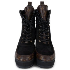 LOUIS VUITTON black nylon LAUREATE PLATFROM DESERT Boots Shoes 38