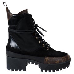 LOUIS VUITTON nylon noir LAUREATE PLATFROM DESERT Bottes Chaussures 38