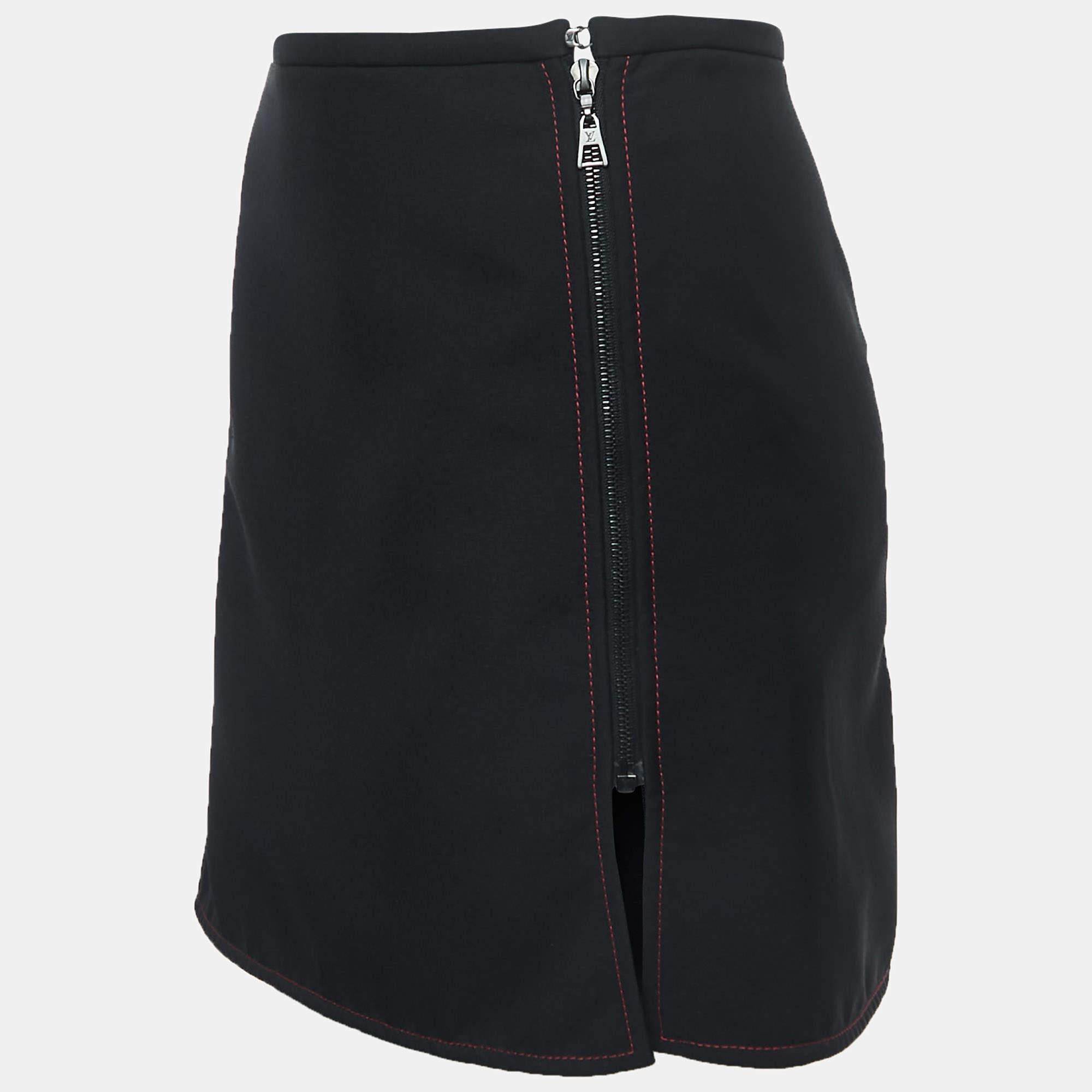 Louis Vuitton Black Nylon Zip Front Mini Skirt S In Good Condition In Dubai, Al Qouz 2