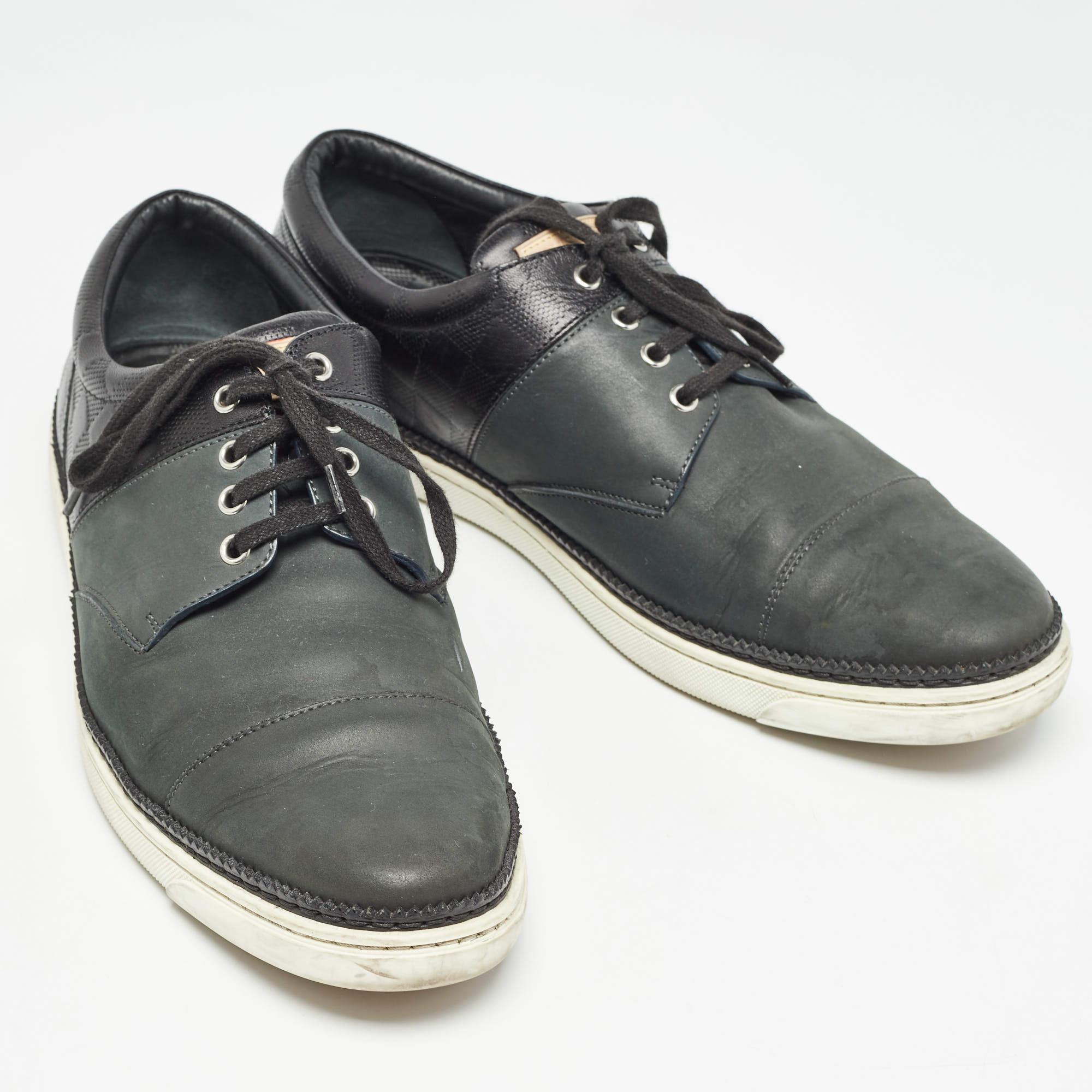 Men's Louis Vuitton Black/Olive Green Leather Low Top Sneakers Size 41.5