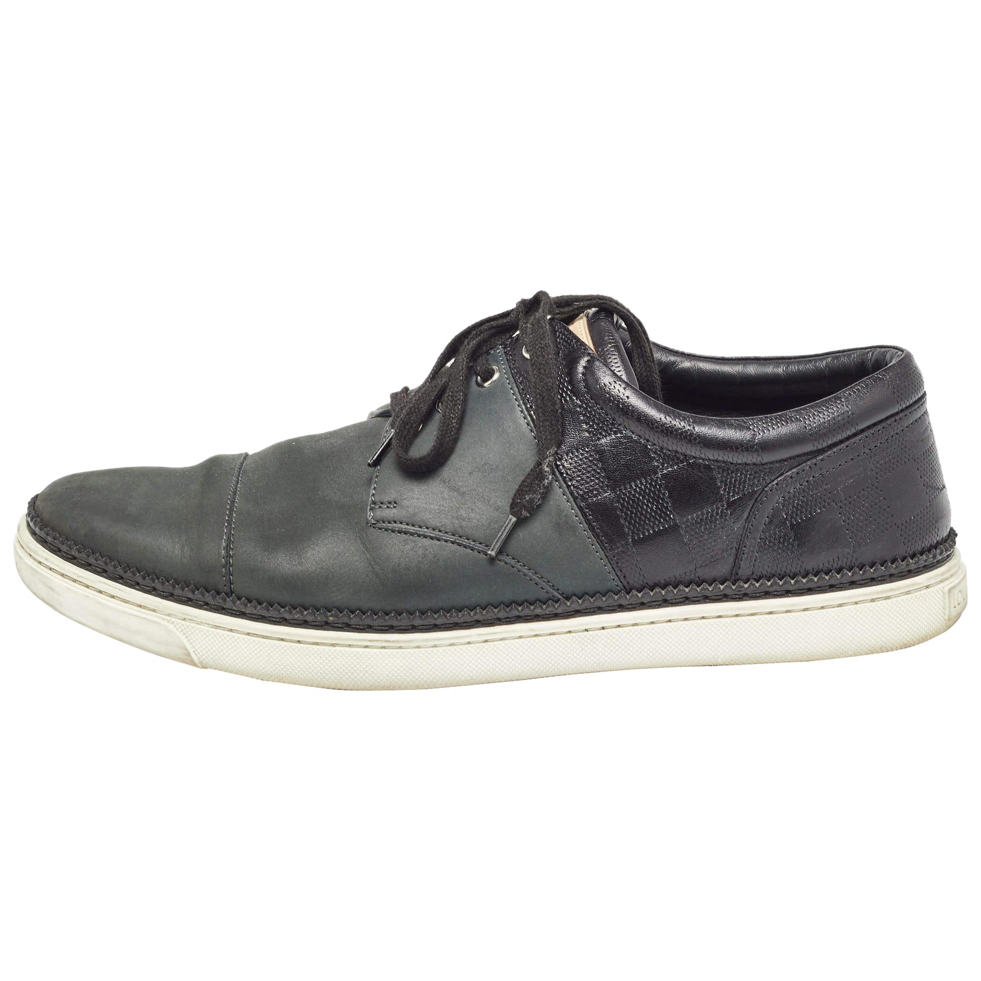 Louis Vuitton Black/Olive Green Leather Low Top Sneakers Size 41.5