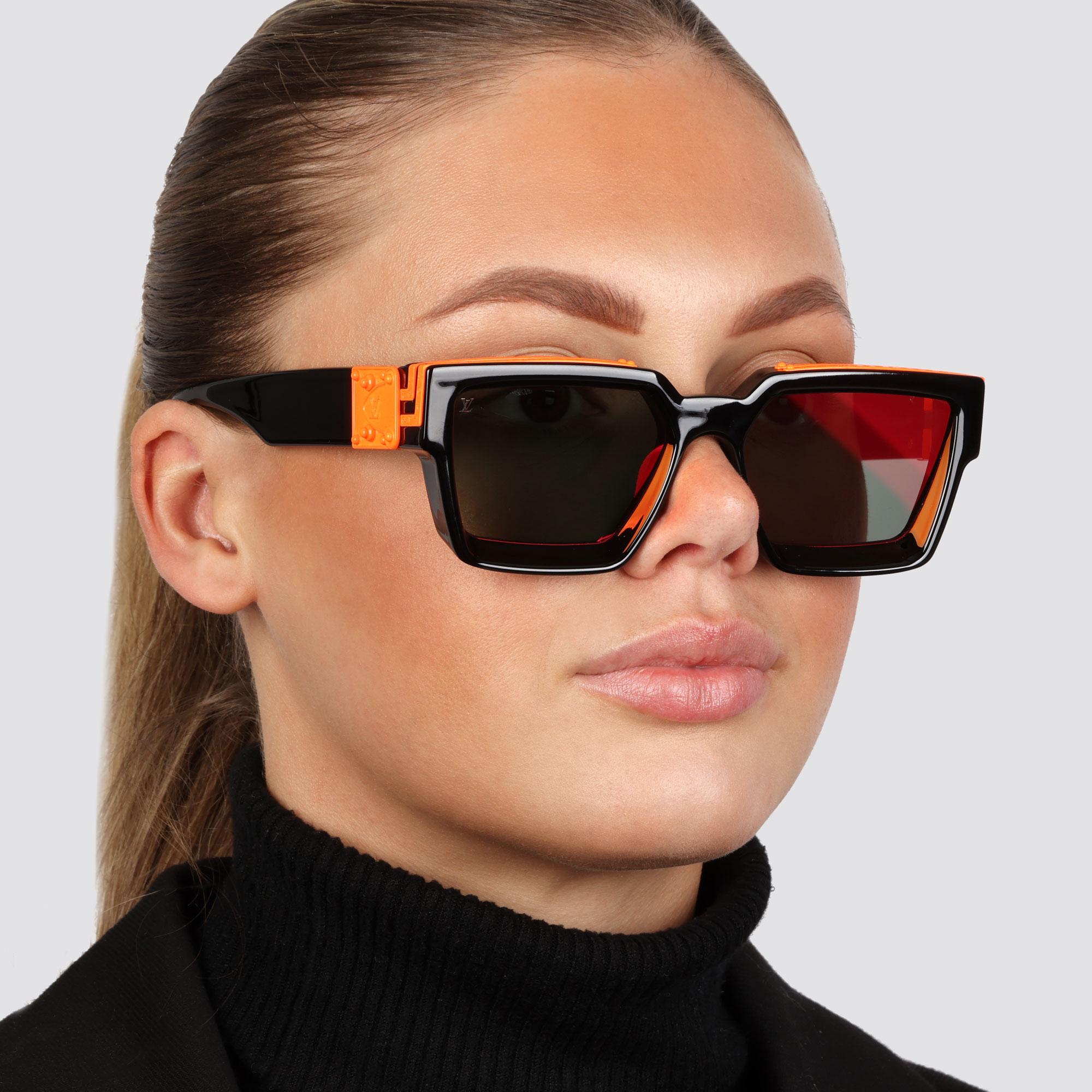 Louis Vuitton Black & Orange Acetate Mirrored 1.1 Millionaire Sunglasses Size W For Sale 4