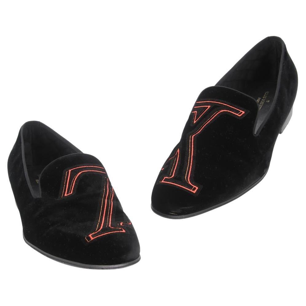 Louis Vuitton Black Orange Auteuil Velvet Loafers Formal Shoes LV-S0917P-0189 For Sale