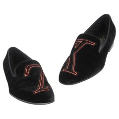 Louis Vuitton Black Orange Auteuil Velvet Loafers Formal Shoes LV-S0917P-0189