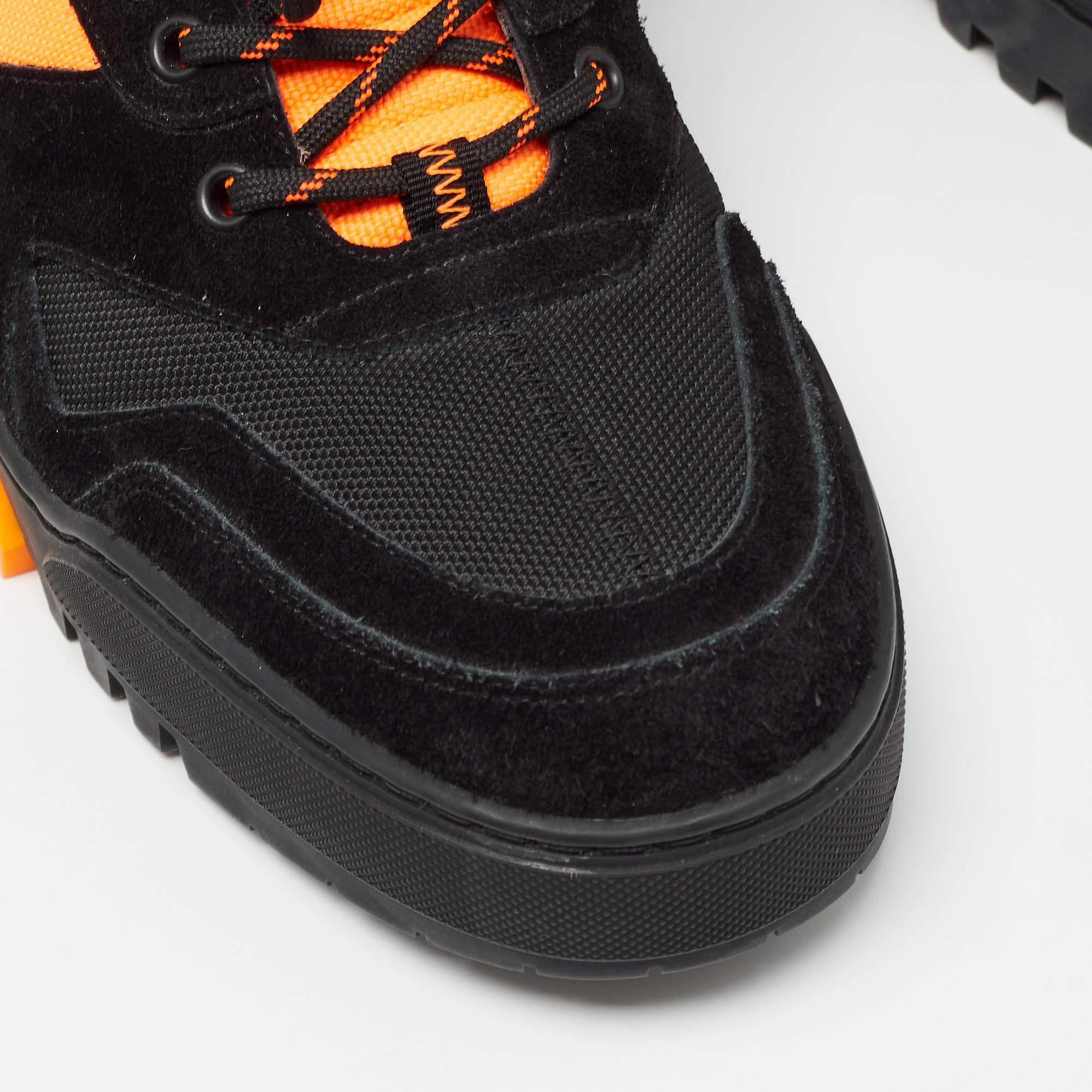 Louis Vuitton Black/Orange Suede and Canvas LV Hiking Boots Size 42 For Sale 4