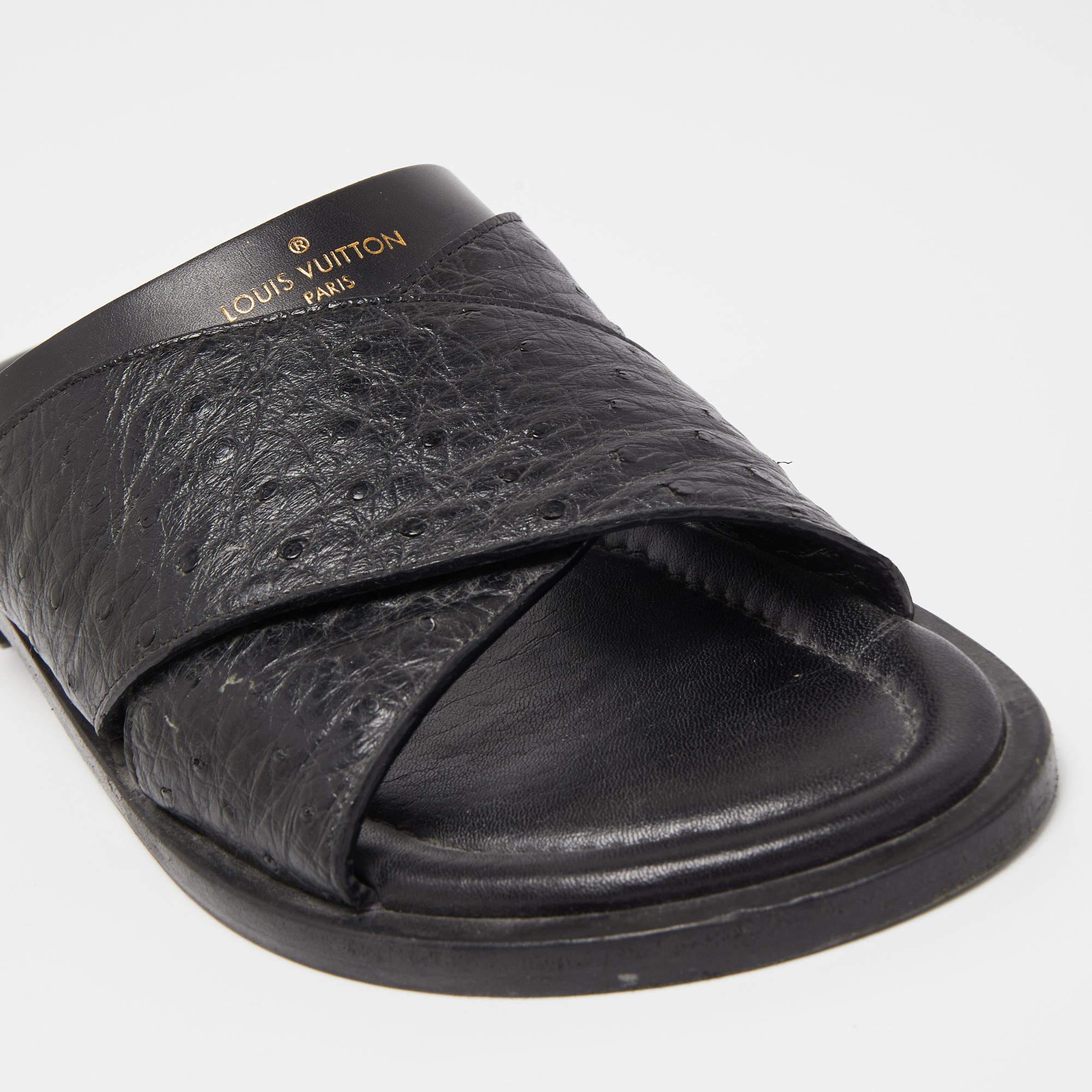 Louis Vuitton Black Ostrich Leather Foch Sandals 2