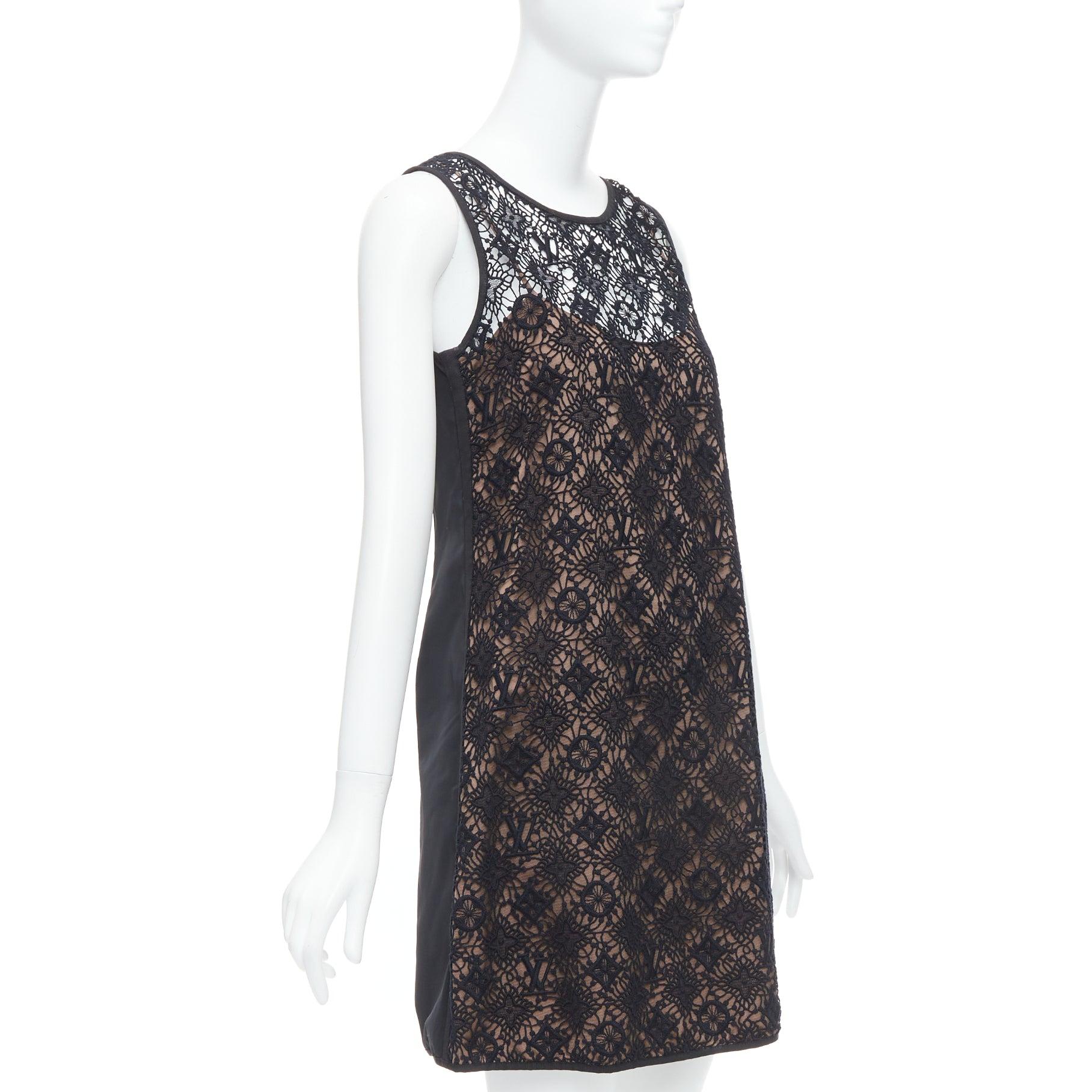 LOUIS VUITTON vestido línea A de encaje monograma LV superpuesto negro FR38 M Negro