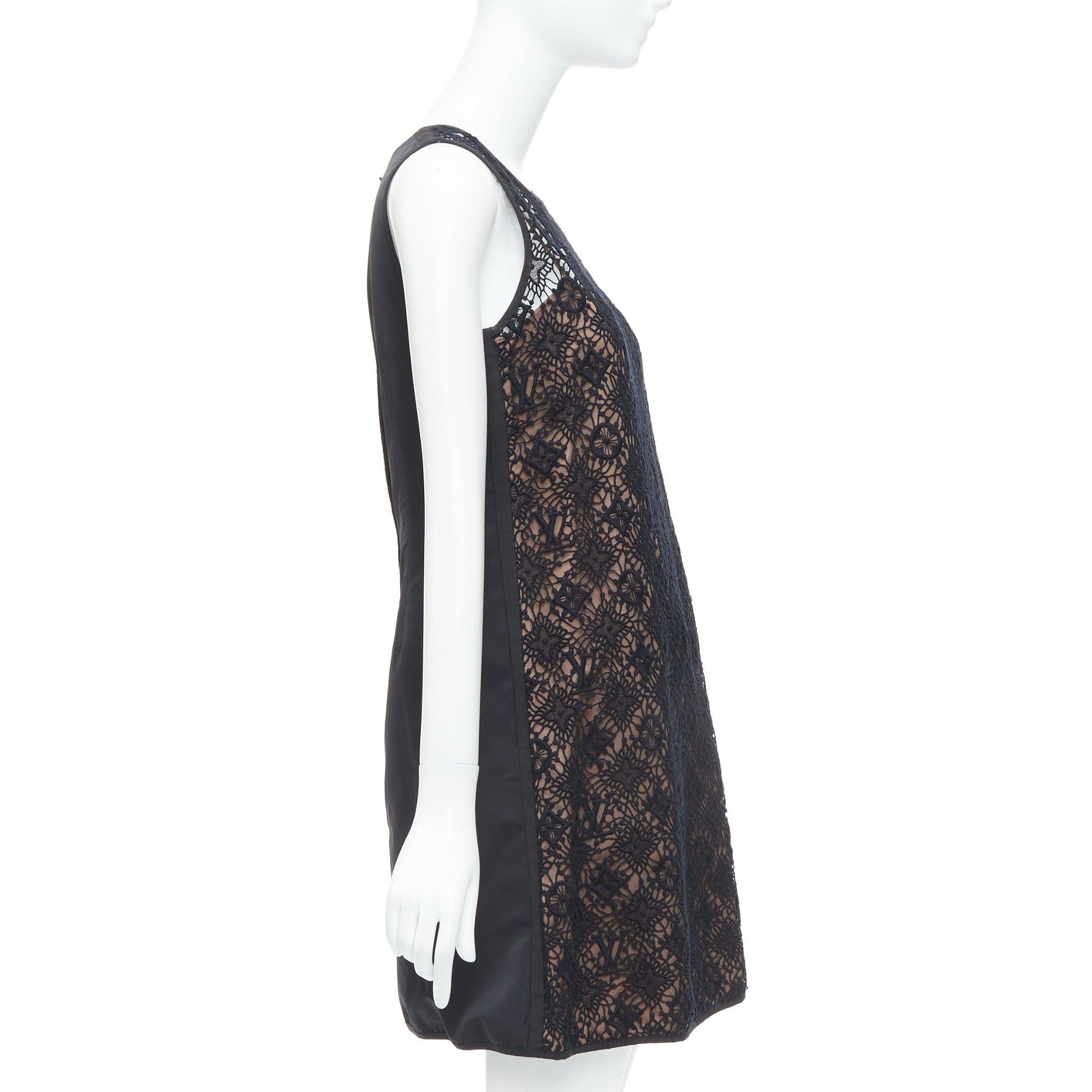LOUIS VUITTON vestido línea A de encaje monograma LV superpuesto negro FR38 M en Excelente Estado en Hong Kong, NT