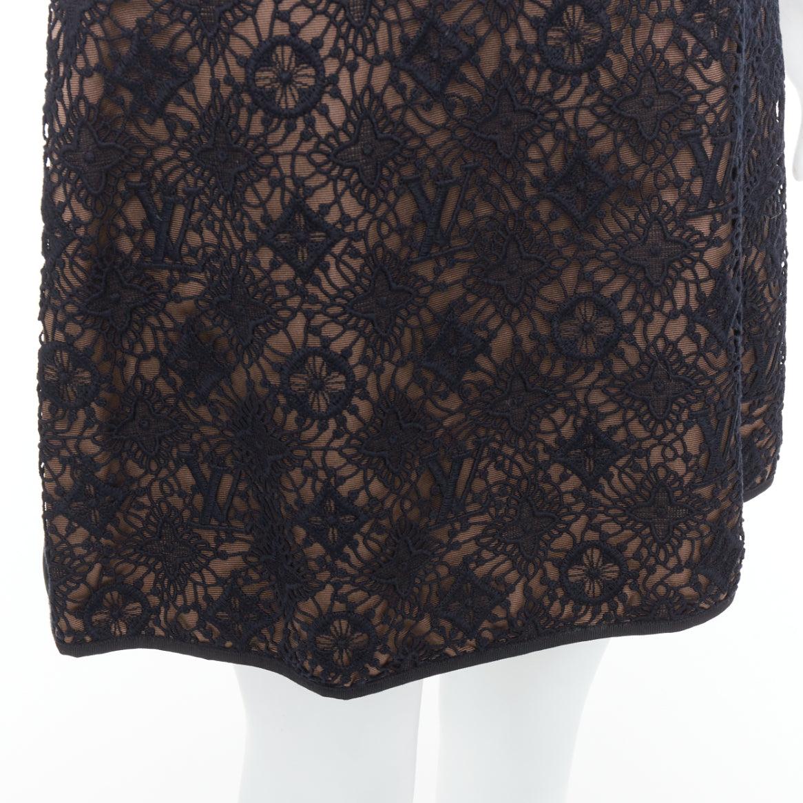 LOUIS VUITTON vestido línea A de encaje monograma LV superpuesto negro FR38 M 2