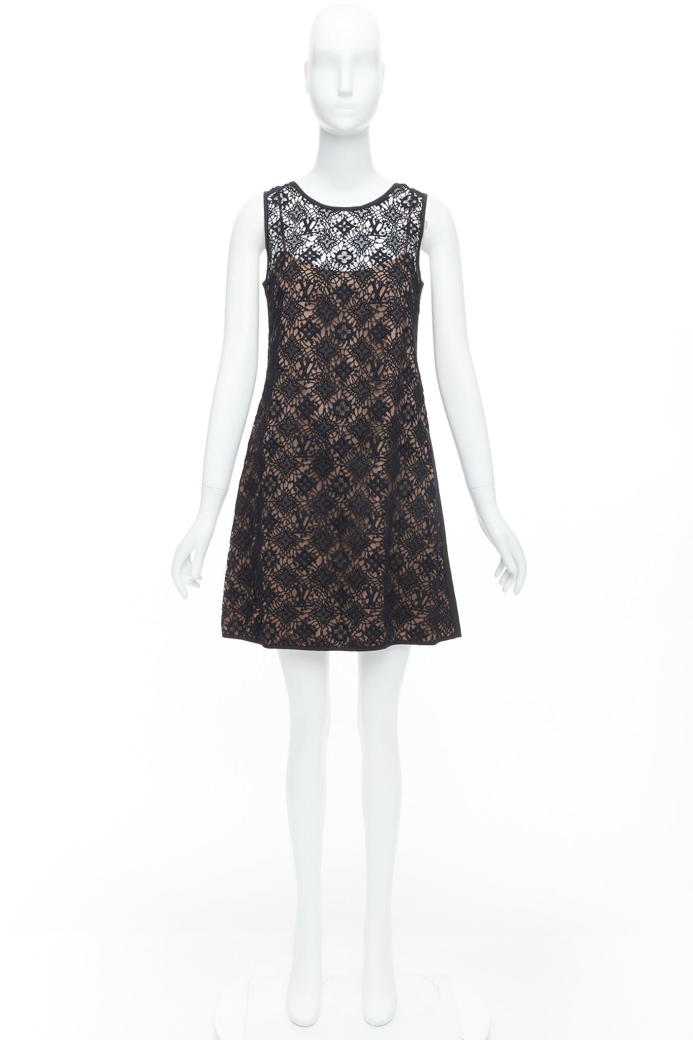 LOUIS VUITTON vestido línea A de encaje monograma LV superpuesto negro FR38 M 4