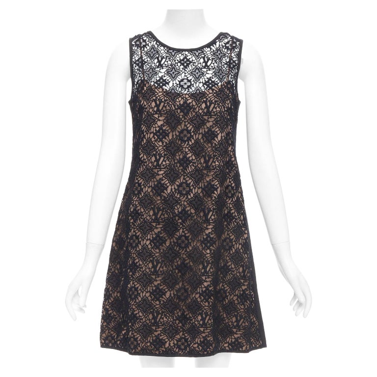 LOUIS VUITTON black overlay LV monogram lace A-line dress FR38 M