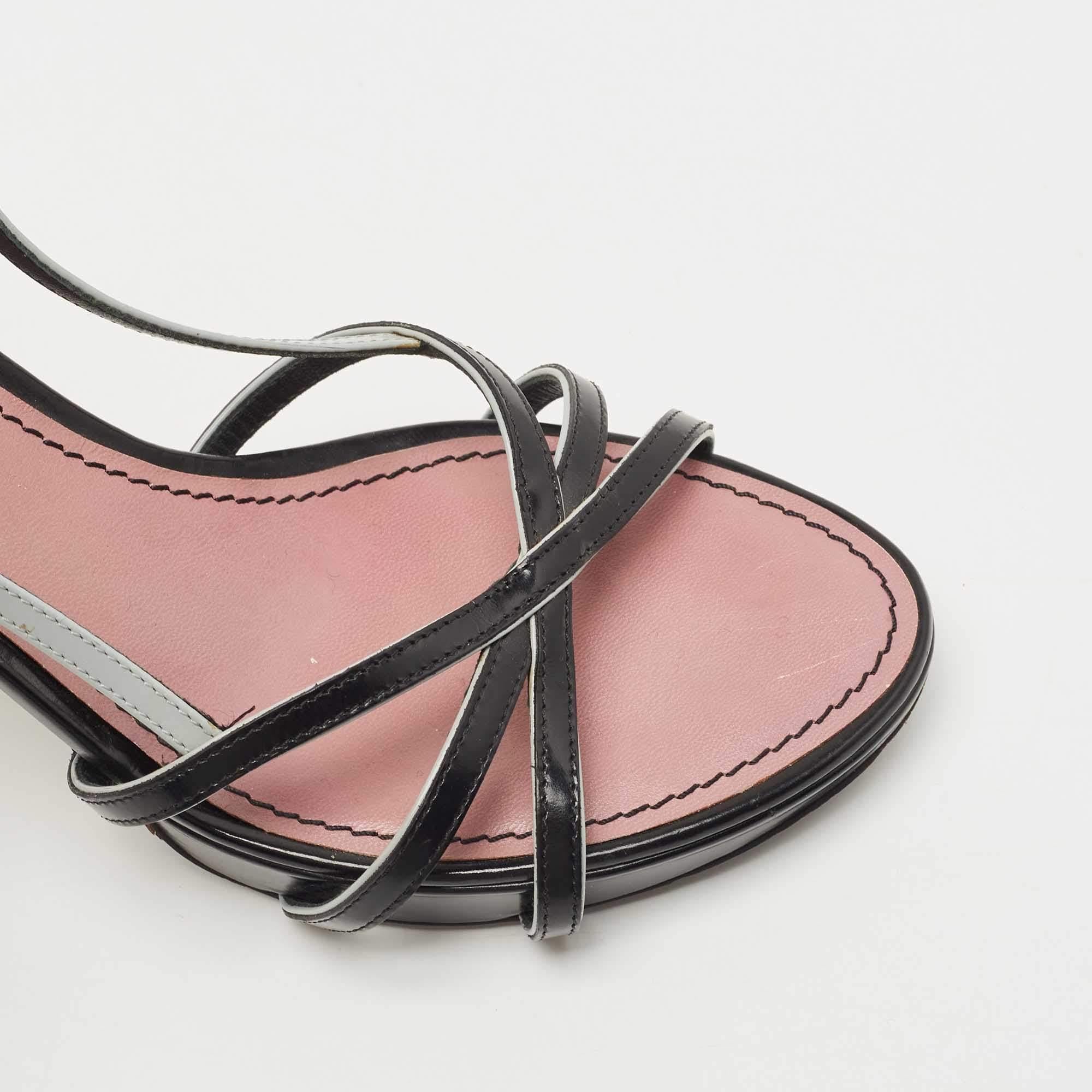 Louis Vuitton Black/Pale Blue Leather Strappy Slingback Sandals Size 37.5 For Sale 3