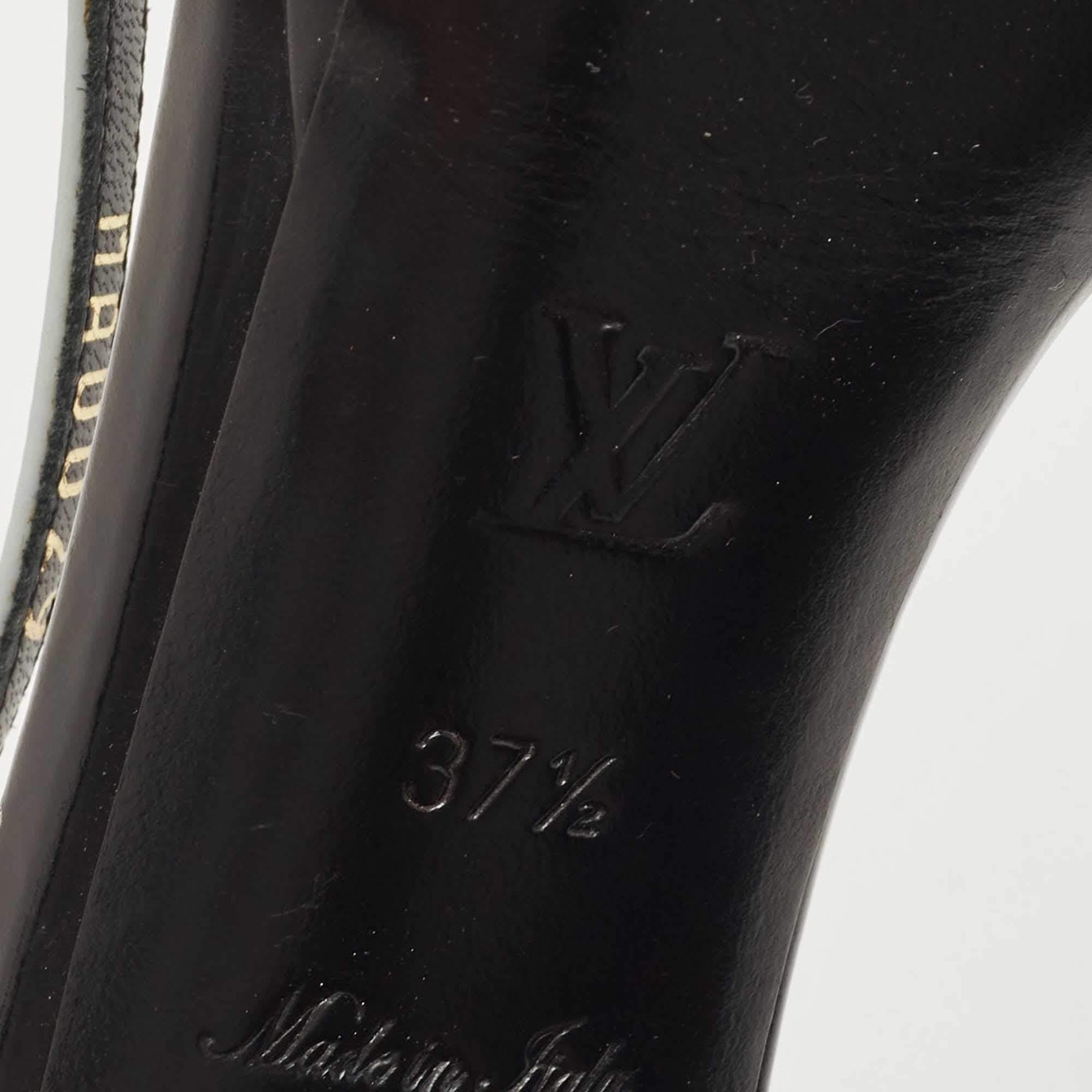 Louis Vuitton Black/Pale Blue Leather Strappy Slingback Sandals Size 37.5 For Sale 4