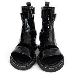 LOUIS VUITTON black patent 2022 MOONLIGHT OPEN TOE Ankle Boots Shoes 38.5