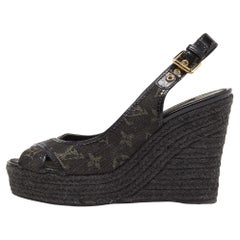 Louis Vuitton Black Patent and Demin Bastille Wedge Sandals Size 39.5