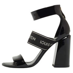 Louis Vuitton Black Patent Leather and Logo Elastic Ankle Strap Sandals Size 37.