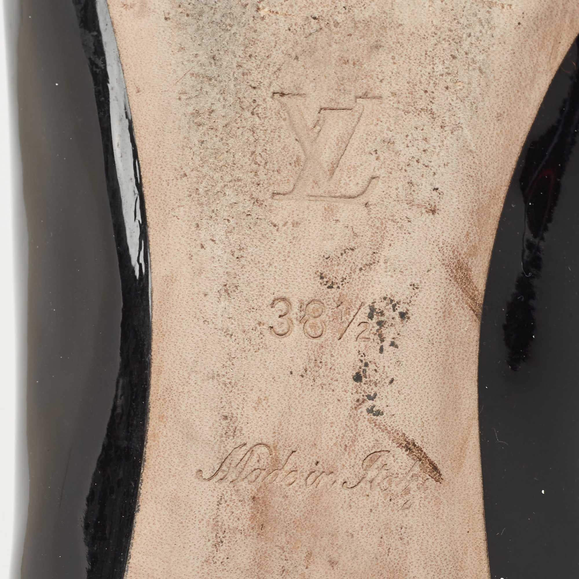 Louis Vuitton Popi-Ballerinas aus schwarzem Lackleder und Nylon mit Monogramm und Schleife, Größe 2