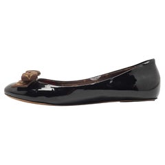 Louis Vuitton Black Patent Leather and Nylon Monogram Bow Popi Ballet Flats Size