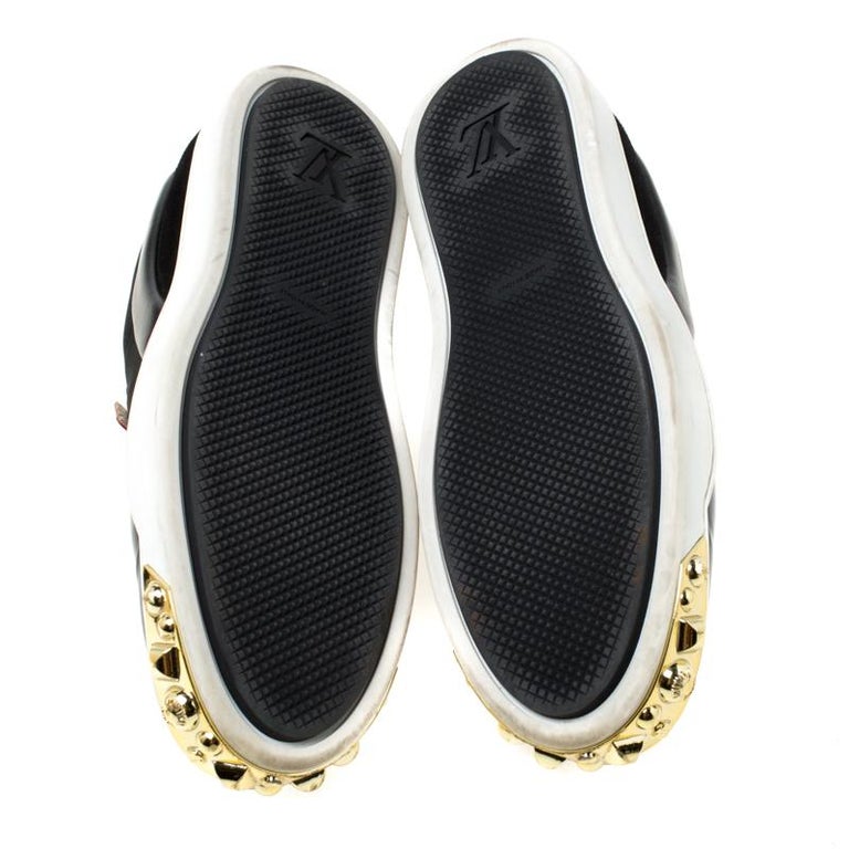 Louis Vuitton Black Patent Leather and Suede Studded Slip On Sneakers Size 36.5 For Sale at 1stdibs