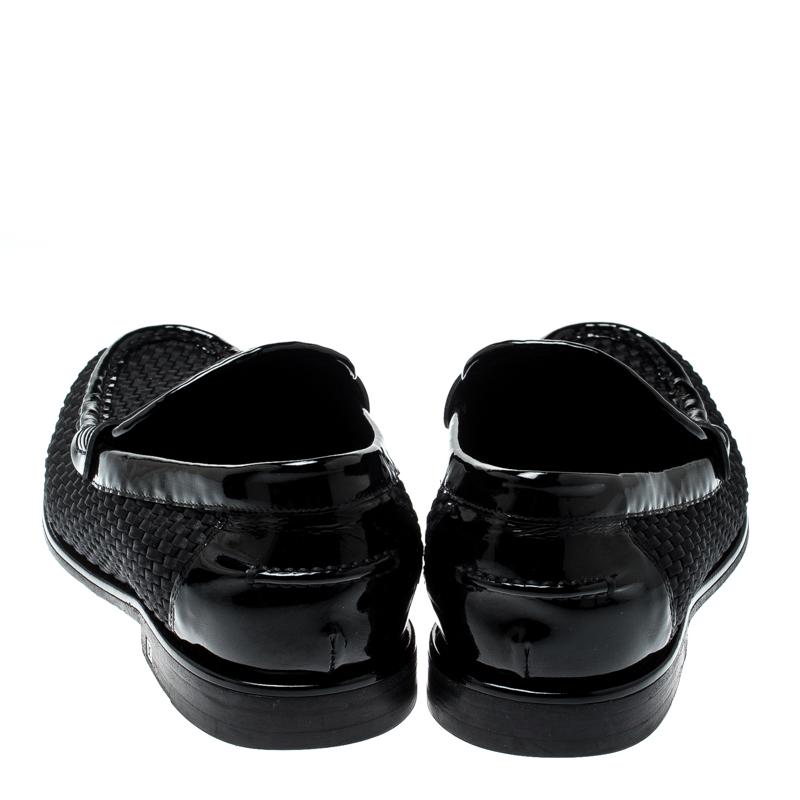 Louis Vuitton Black Patent Leather And Woven Satin Penny Slip On Loafers Size 40 In Fair Condition In Dubai, Al Qouz 2