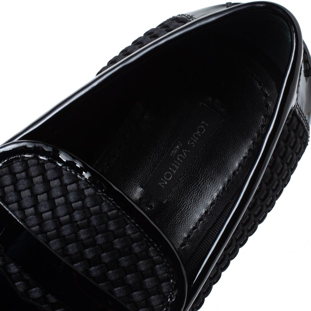 Men's Louis Vuitton Black Patent Leather And Woven Satin Penny Slip On Loafers Size 41