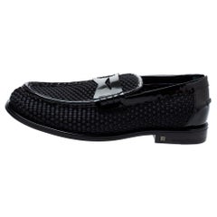 Louis Vuitton Black Patent Leather And Woven Satin Penny Slip On Loafers Size 41