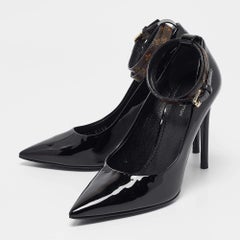 Louis Vuitton Black Patent Leather Ankle Strap Pumps Size 36.5