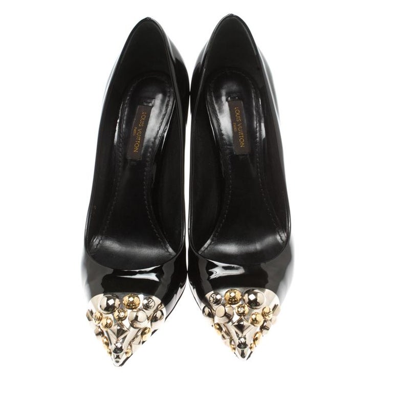 Louis Vuitton Black Patent Leather Bernice Studded Pointed Toe Pumps ...
