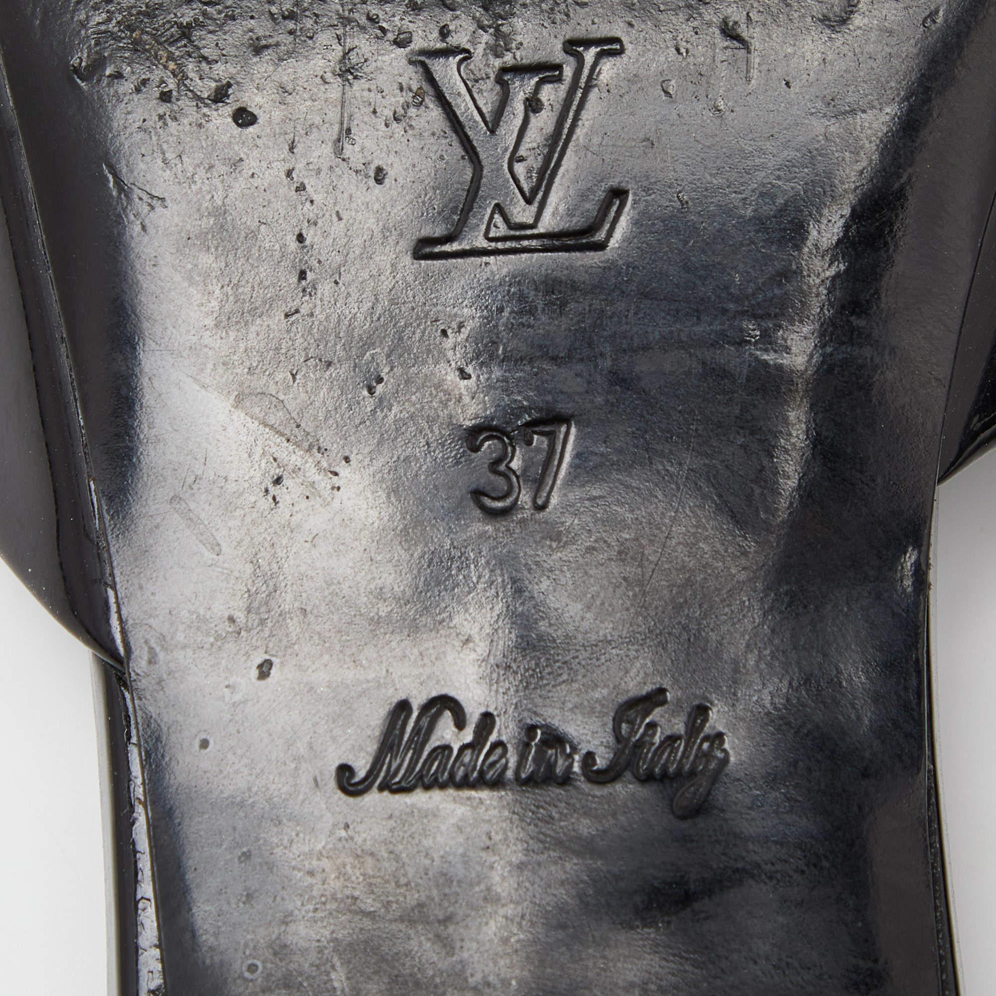 Louis Vuitton Black Patent Leather Bow Flat Slides Size 37 For Sale 3