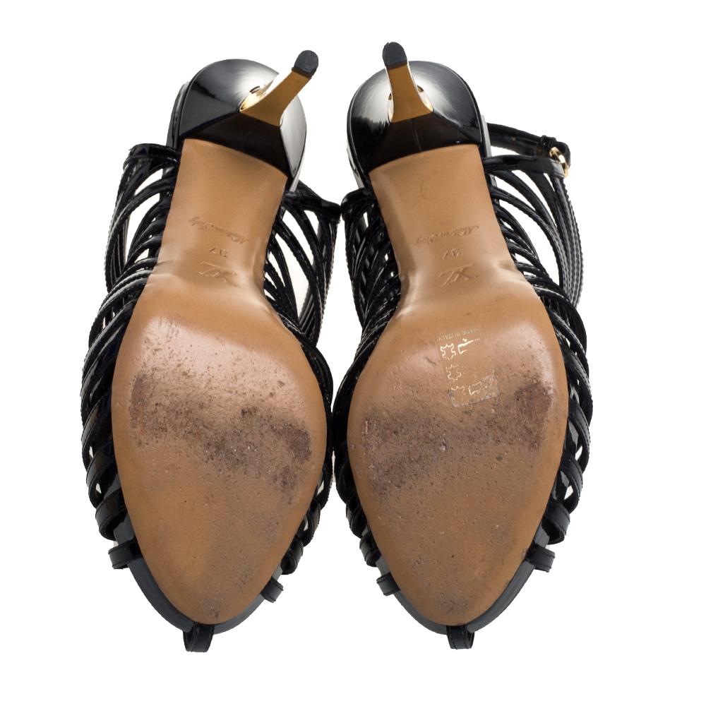 Women's Louis Vuitton Black Patent Leather Caged Slingback Sandals Size 37