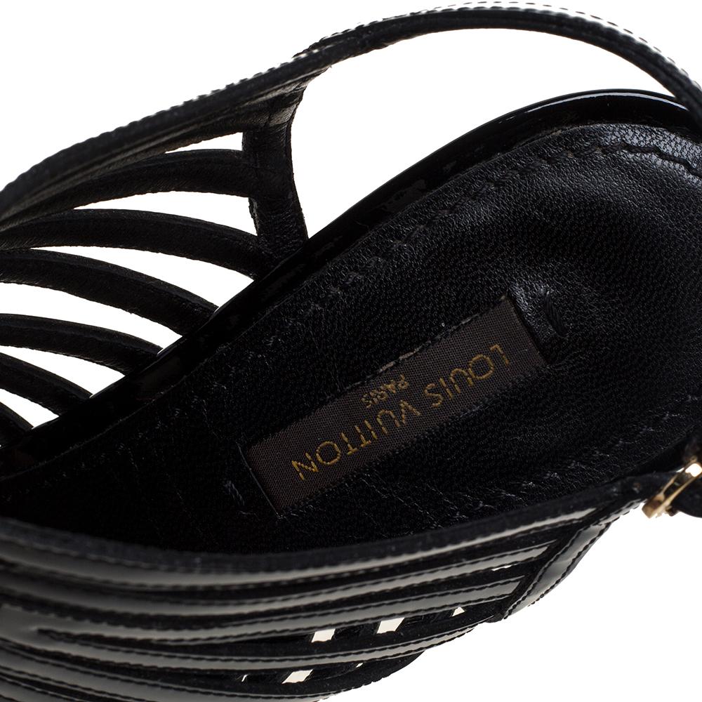 Louis Vuitton Black Patent Leather Caged Slingback Sandals Size 37 2