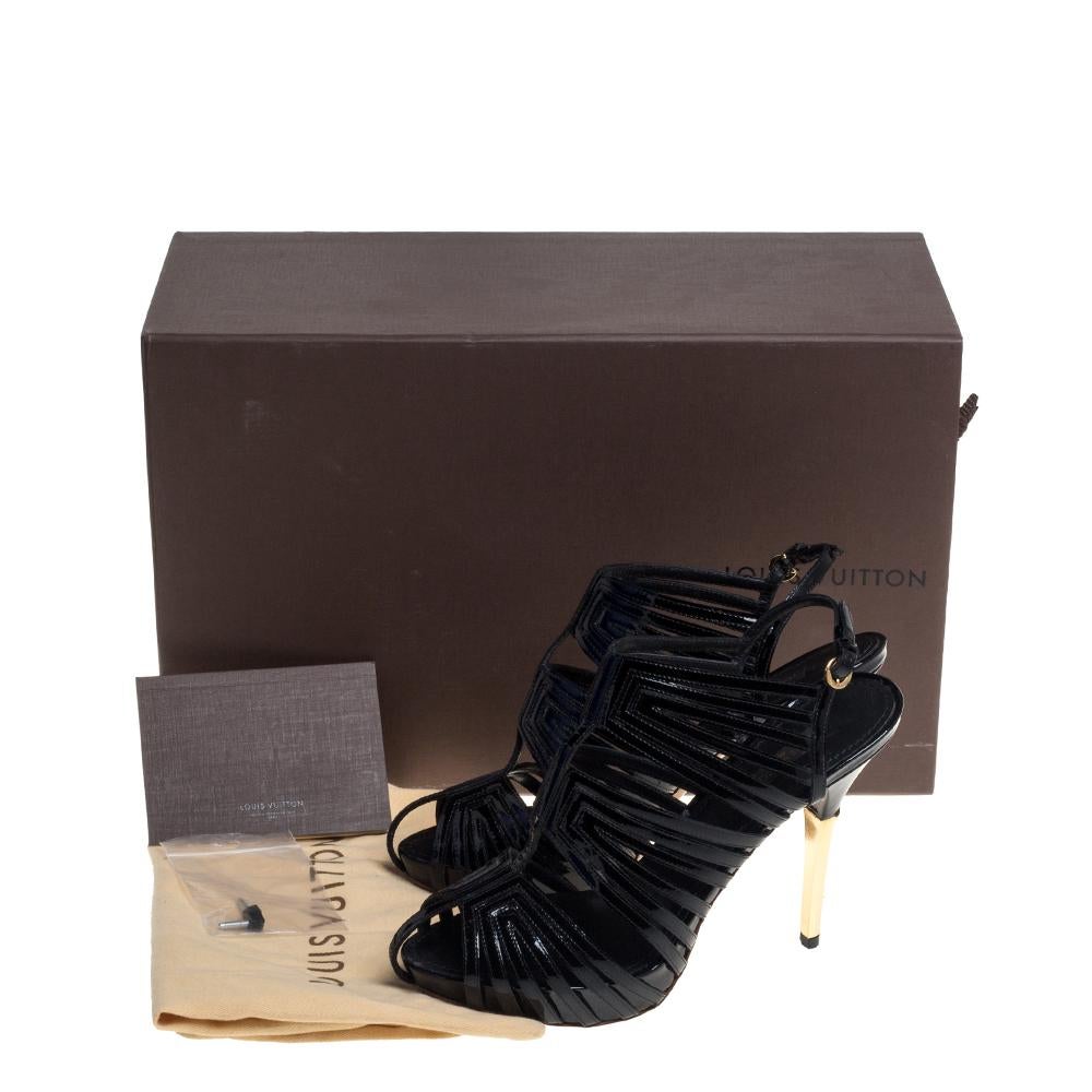 Louis Vuitton Black Patent Leather Caged Slingback Sandals Size 37 4