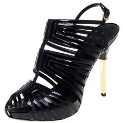 Louis Vuitton Black Patent Leather Caged Slingback Sandals Size 37