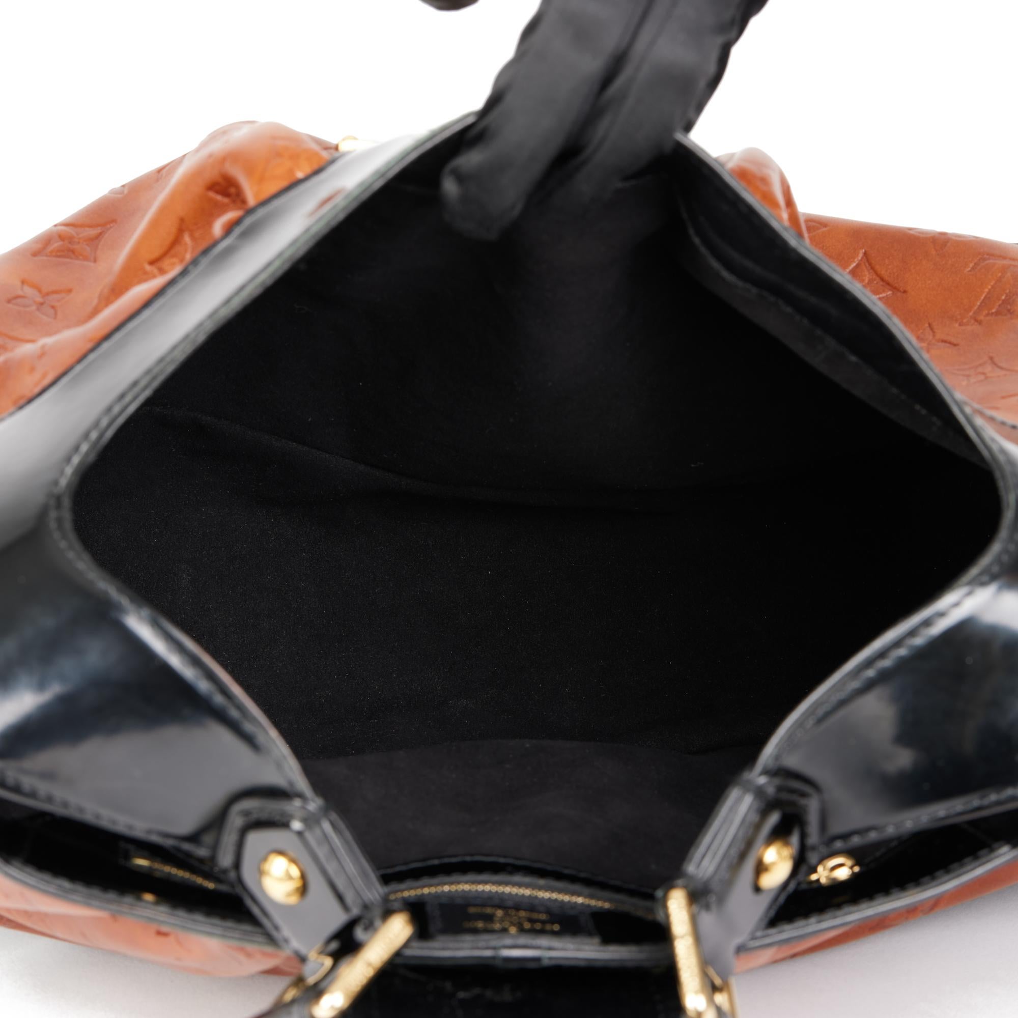LOUIS VUITTON Black Patent Leather & Caramel Embossed Calfskin Leather Polly 4