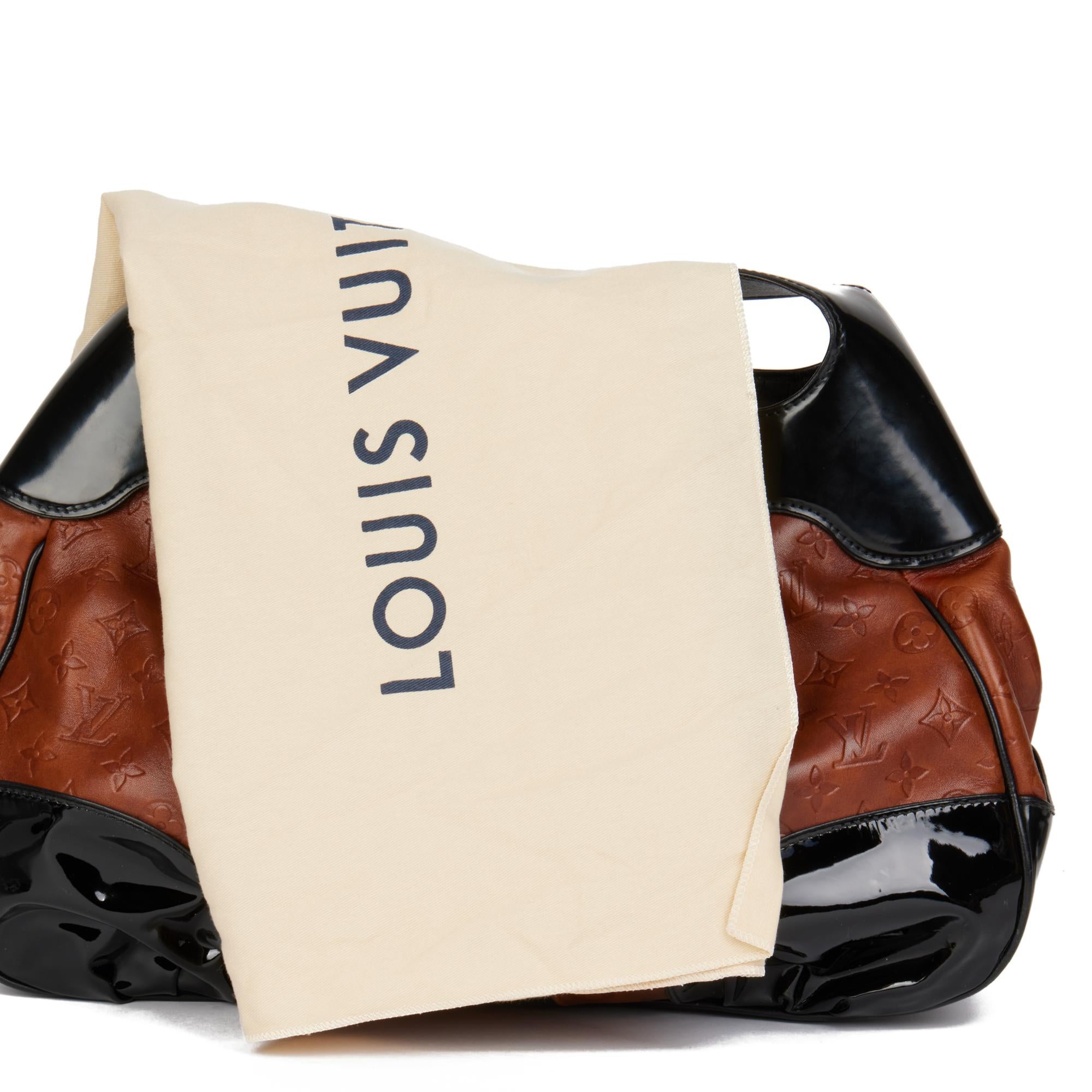 LOUIS VUITTON Black Patent Leather & Caramel Embossed Calfskin Leather Polly 5