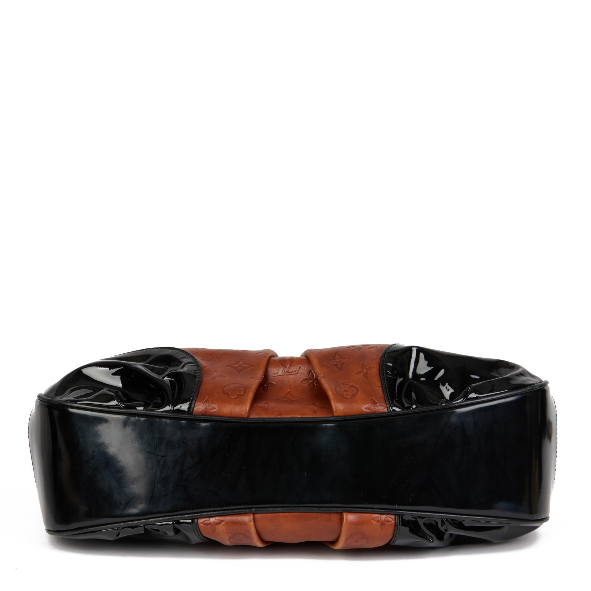Brown LOUIS VUITTON Black Patent Leather & Caramel Embossed Calfskin Leather Polly