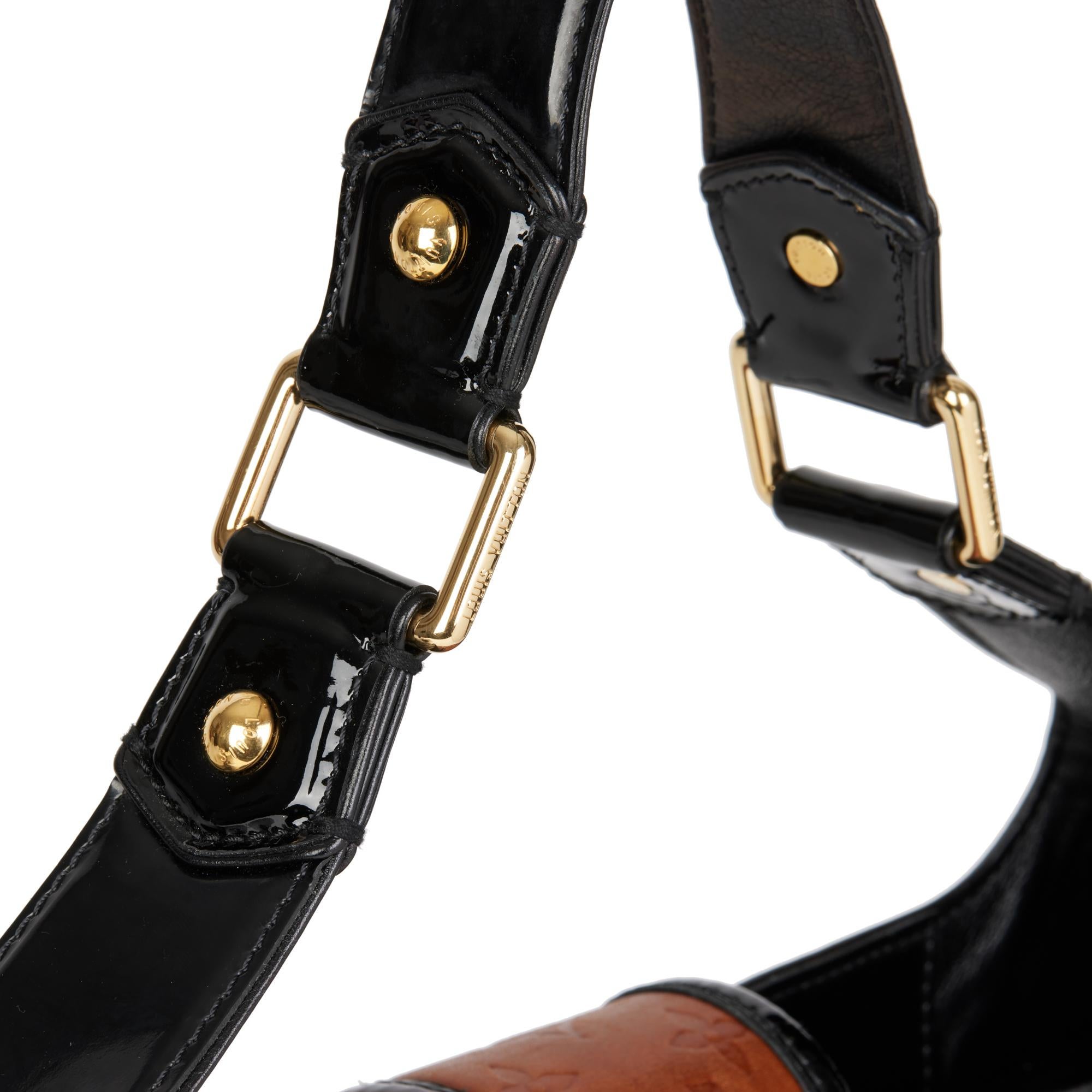 Women's LOUIS VUITTON Black Patent Leather & Caramel Embossed Calfskin Leather Polly
