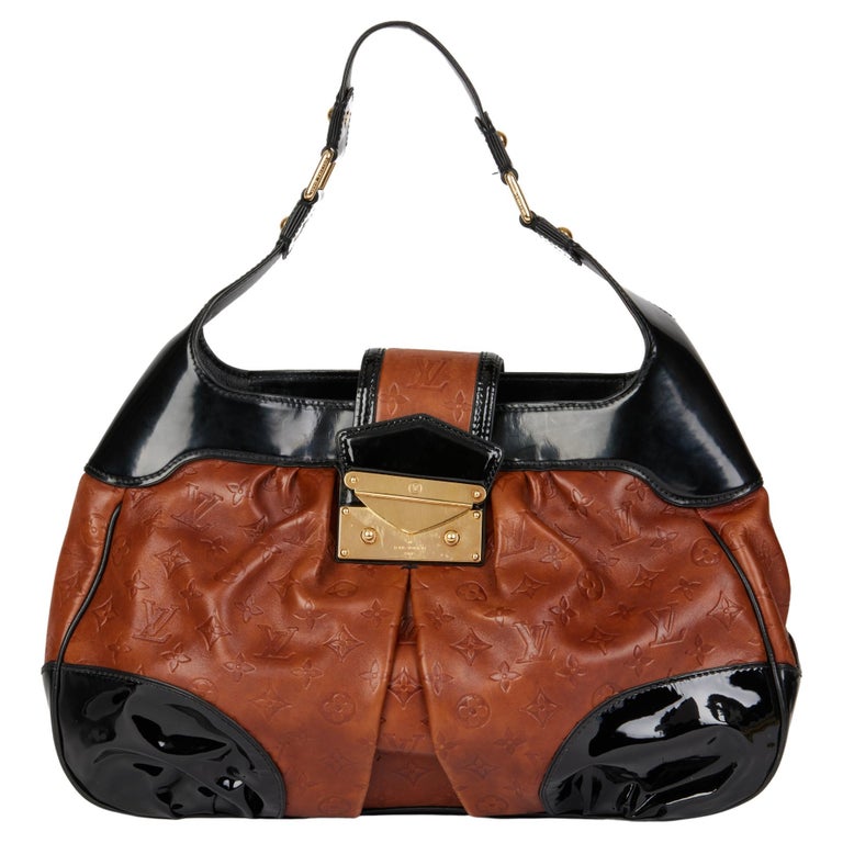 LOUIS VUITTON Black Patent Leather and Caramel Embossed Calfskin