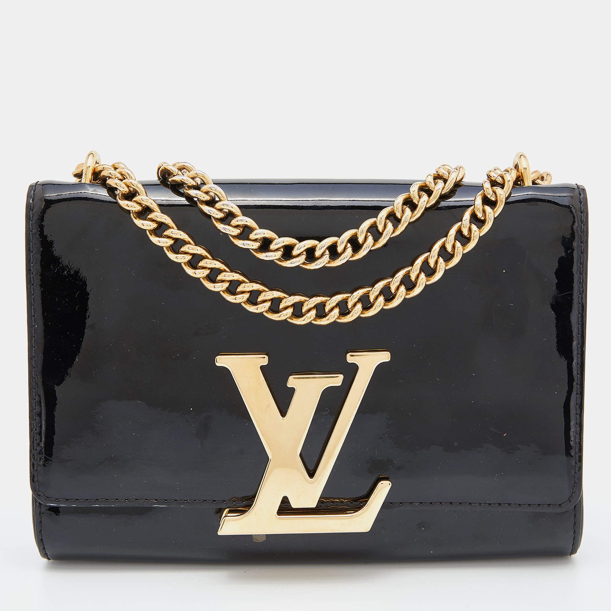 Louis Vuitton Black Patent Leather Chain Louise MM Bag 8