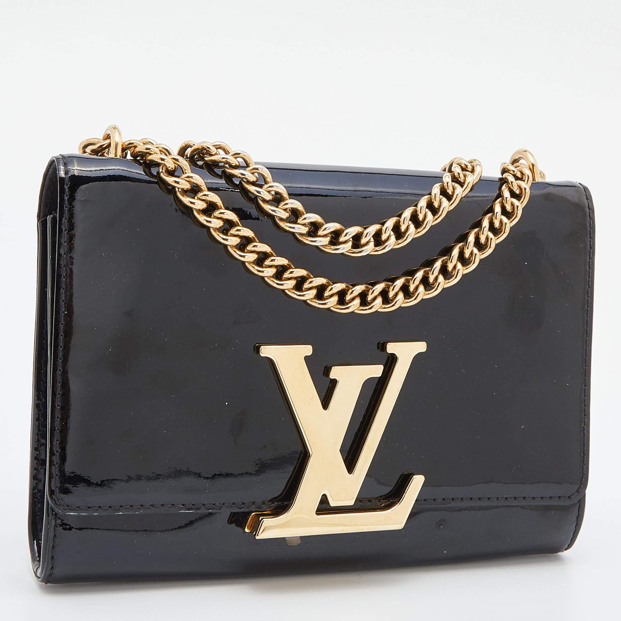 Louis Vuitton Black Patent Leather Chain Louise MM Bag In Good Condition In Dubai, Al Qouz 2