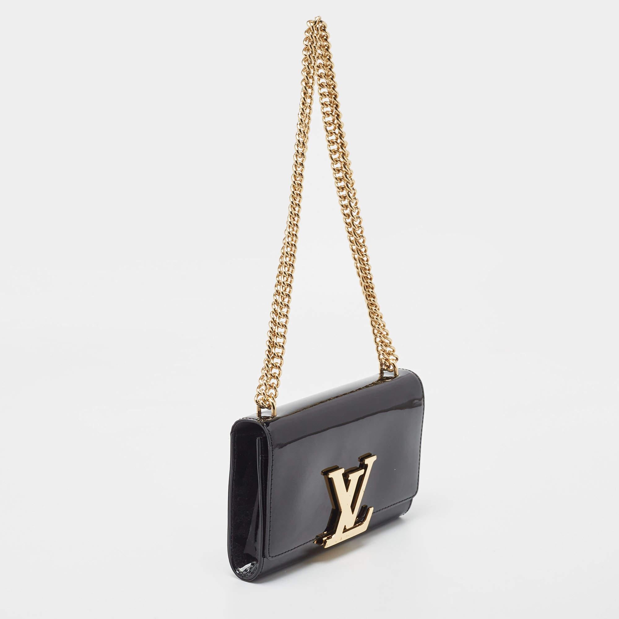 Women's Louis Vuitton Black Patent Leather Chain Louise MM Bag