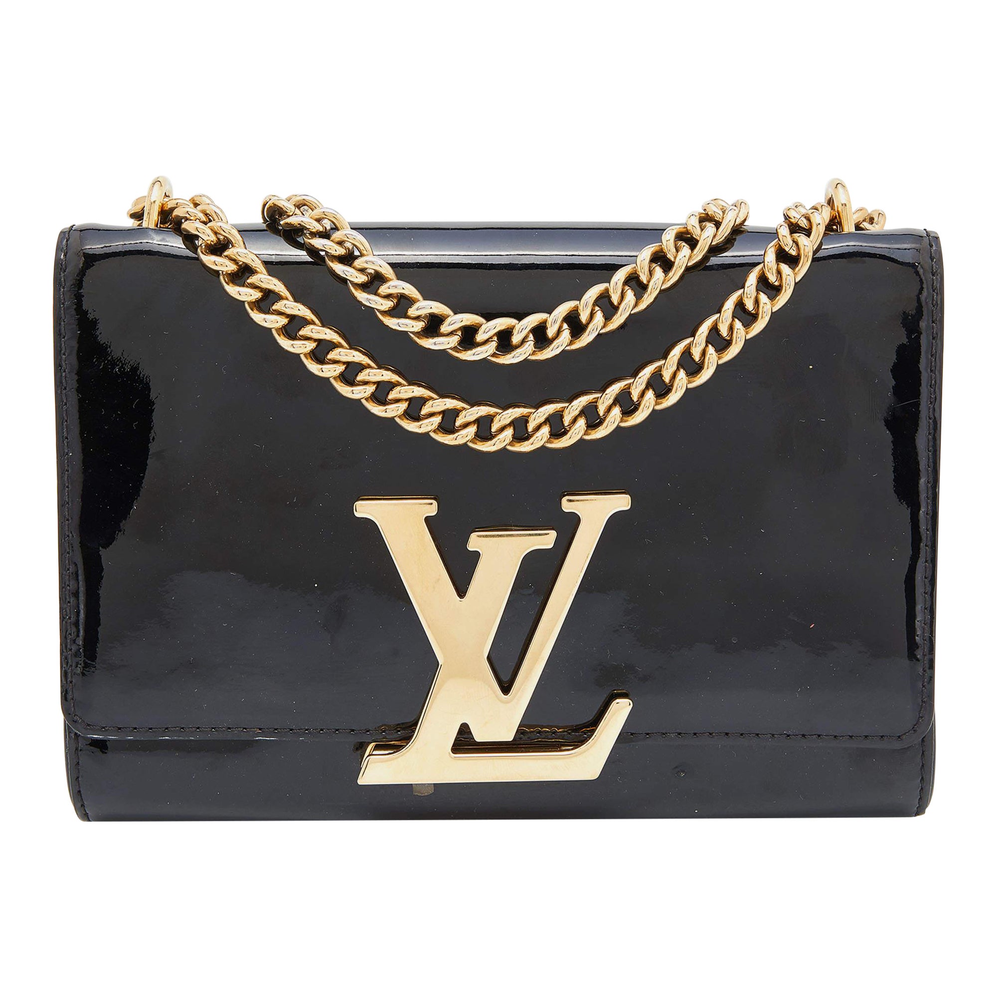 Louis Vuitton Black Patent Leather Chain Louise MM Bag