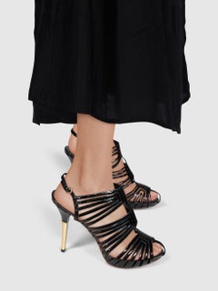 Louis Vuitton Black Patent Leather Cut Out Sandals Size IT 39