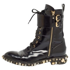 Louis Vuitton Black Patent Leather Embellished Ankle Boots Size 38.5
